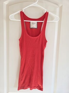 Vintage Abercrombie & Fitch Red Ribbed Racerback Tank Top Embroidered Moose S